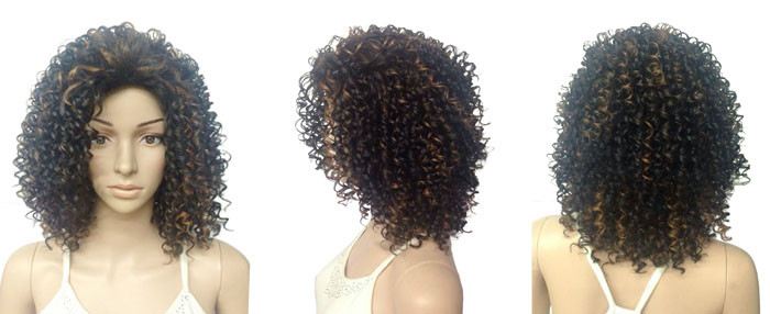 Kinky Curly Short Synthetic Wigs Natural Looking Brown Mixed Black