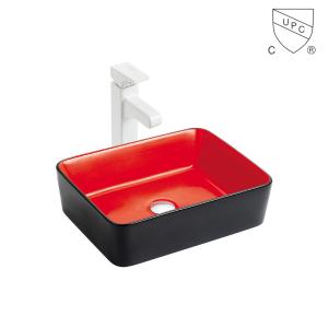 China Commercial Table Top Bathroom Utility Sink Ceramic Red And Black Wash Basin factory