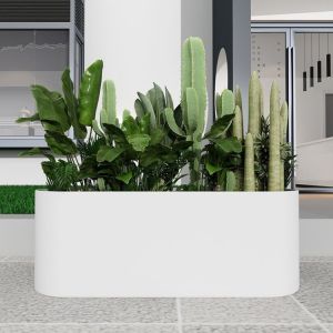 China White Matt Galvanized Steel Flower Pot Arc Shaped Rectangular Plant Pots factory