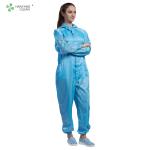ESD cleanroom 5*5mm stripe carbon fiber hooded coverall for eletronic and
