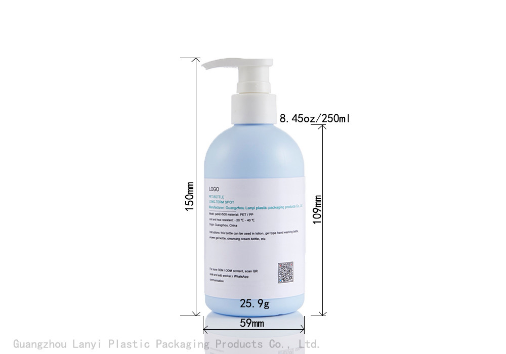 Blue Cylinder 230ml 250ml Hotel HDPE Hand Gel Bottle
