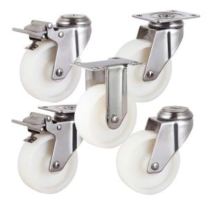 China 100mm White Solid Nylon Wheels 304 Stainless Steel Swivel Casters With Brakes Wholesales factory