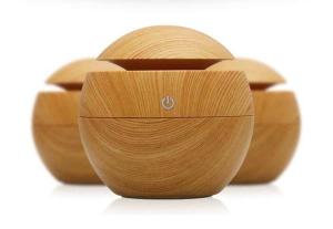 China 130ml Wood Grain Round Air Humidifier Ultrasonic Quiet Cool Mist Humidifier factory