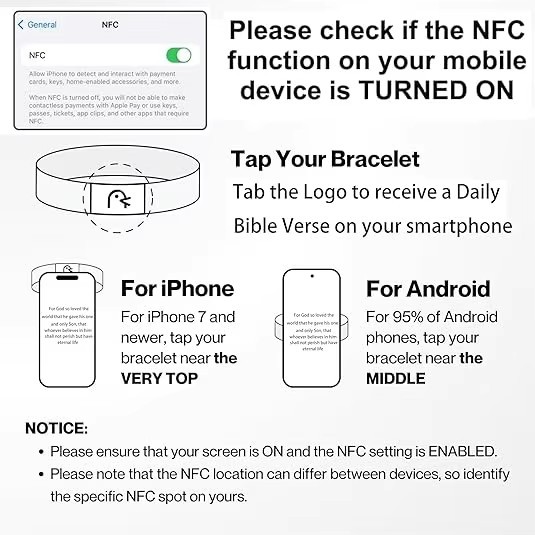NFC Christian Daily Bible Verse Bracelet Temperature Resistant -30°C to 60°C Durability