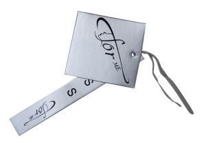 China 600gsm Cardboard clothing hang tags foil logo with light silvery ribbon factory