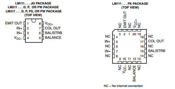 LM311P electronic integrated circuit DIFFERENTIAL COMPARATORS WITH STROBES