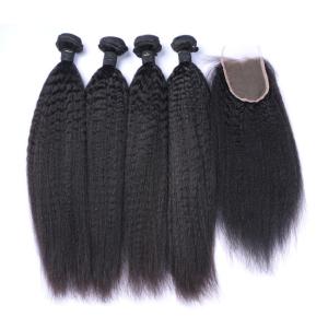 China OEM Raw Kinky Yaki Straight Human Hair Bundles Weave With Frontal Closure factory