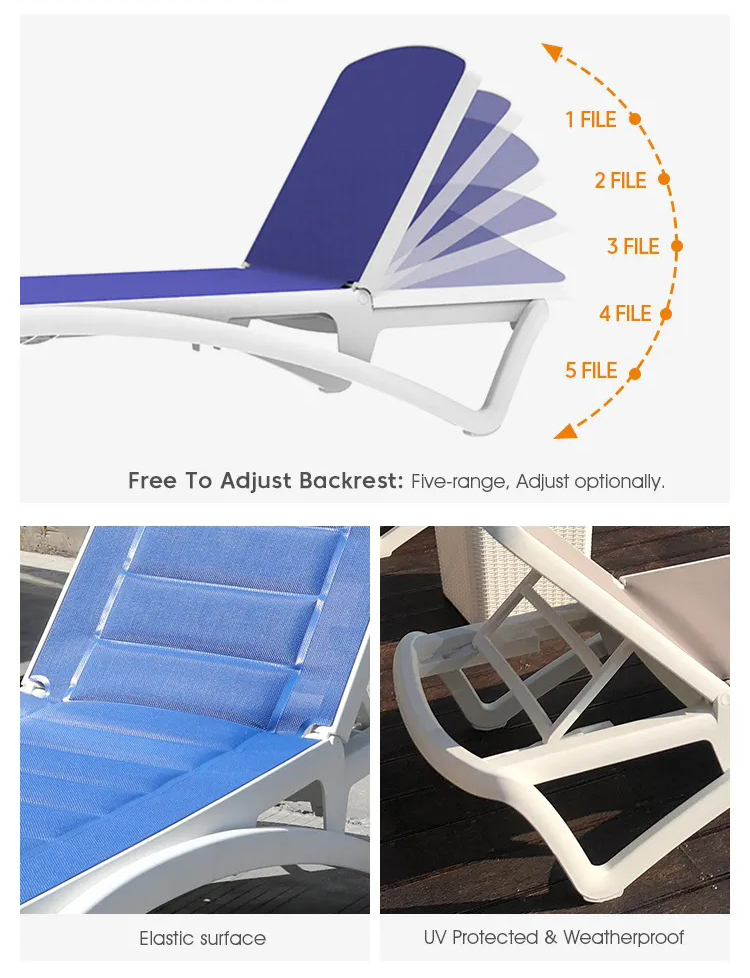 Outdoor Garden Plastic Teslin Stackable Chaise Sun Lounger Chair for Hotel Beach Patio