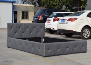 China Queen Tufted Gas Lift Storage Bed Upholstered Fabric Headboard factory