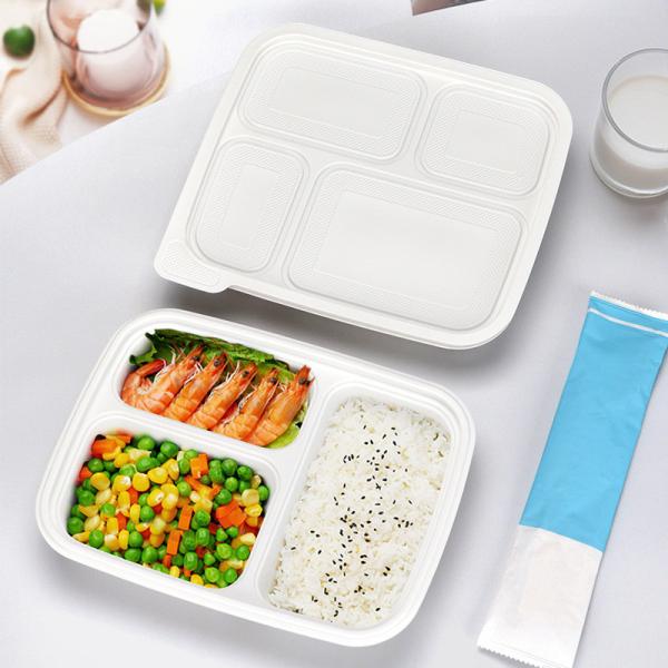 Three compartments starch warp up tray white color eco friendly fast food