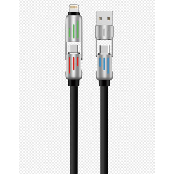 Silicone 4 In 1 Type C To Type C 60W USB A Charging Lightning Iphone Charger Cable