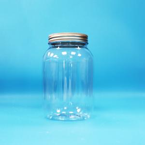 China Food Grade Clear PET Plastic Round Jar Aluminum Screw Flat Cap For Food Candy Nuts factory