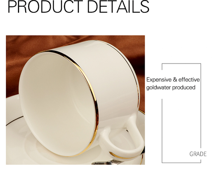 Wholesale customizable sublimation coated best selling Ceramic Bone China Mug with Saucer with golden rim