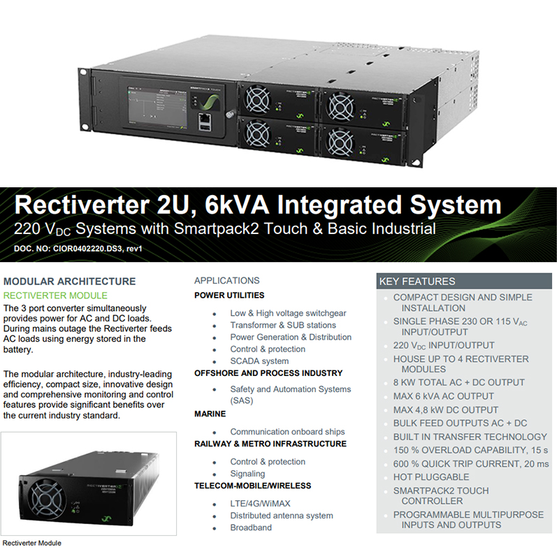 Eltek Telecom Power Solutions 220VDC Rectiverter Integrated 2U 6kVA 1ph System