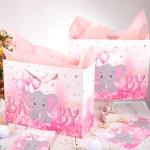 Foldable Large Eco Reusable Baby Girl Pink Cartoon Gift Carry Card Paper