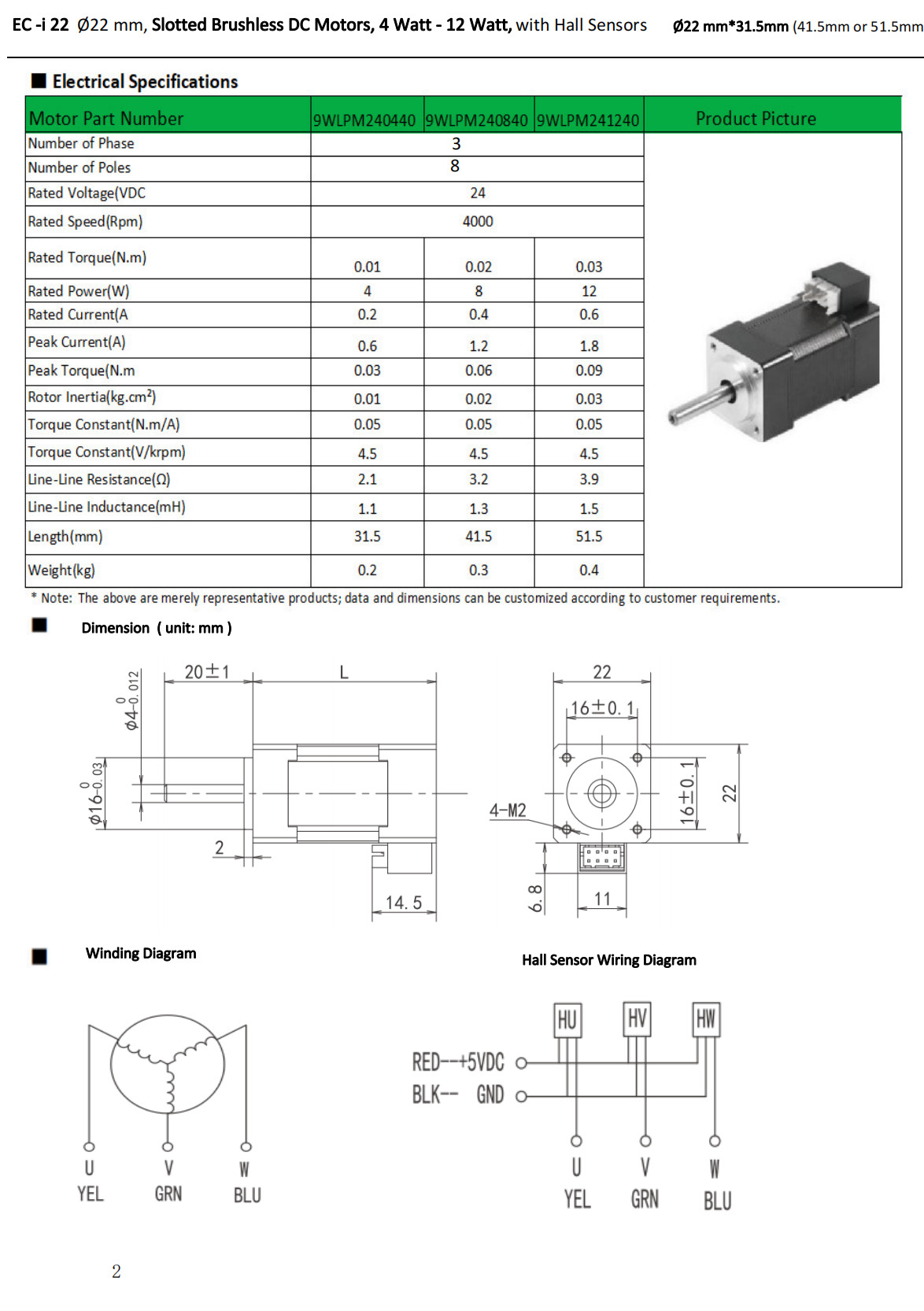 Φ22mm Brushless DC Motors Slotted Type