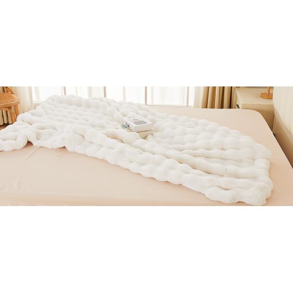 Faux Fur Throw Blanket 50x60 Inch Ultra-Soft White Pink