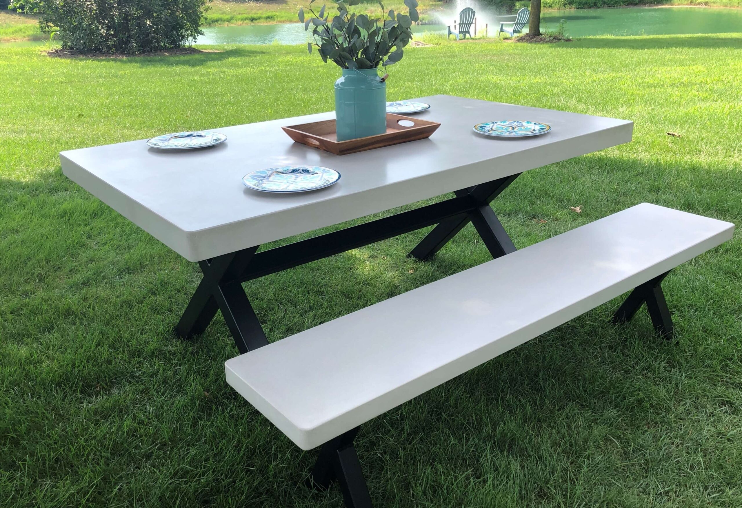 Logo Customized Concrete Furniture Table Seating Bench Sets for Outdoor Yards and Patios