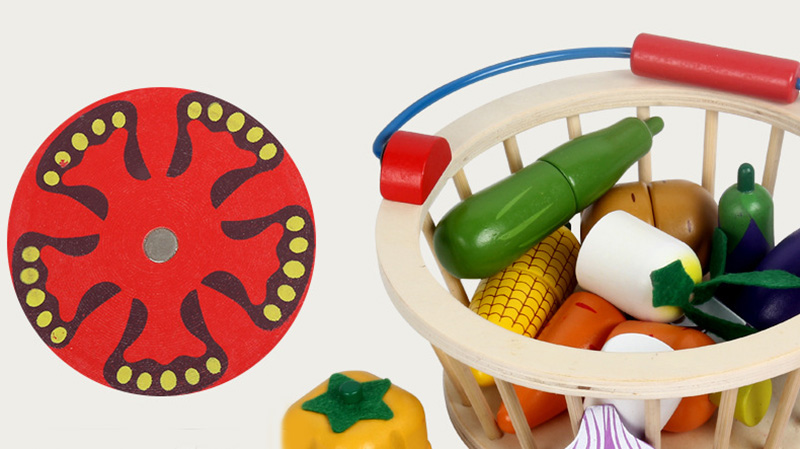 Magnetic 10.5cm Wooden Fruit Cutting Set Wooden Fruit Basket Toy