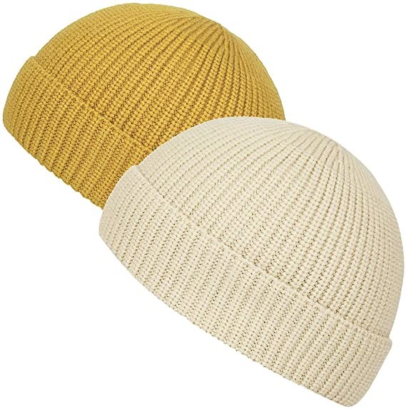 China Yellow Acrylic Plain Knit Beanie Hats With Short Brim Adult Size factory