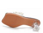7018-3 Korean Fashion Open Toe High Heels Square Toe Pearl Thin Sandals Fine