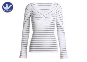 China Big V Neck Womens Knit Pullover Sweater Ribs Stripes Small Trumpet Cuff Spring Knitwear factory