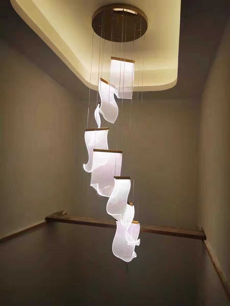 Nordic Luxury Hotel Large Big Led Ceiling Lobby Glass Pendant Chandelier Crystal Modern Atmosphere Light