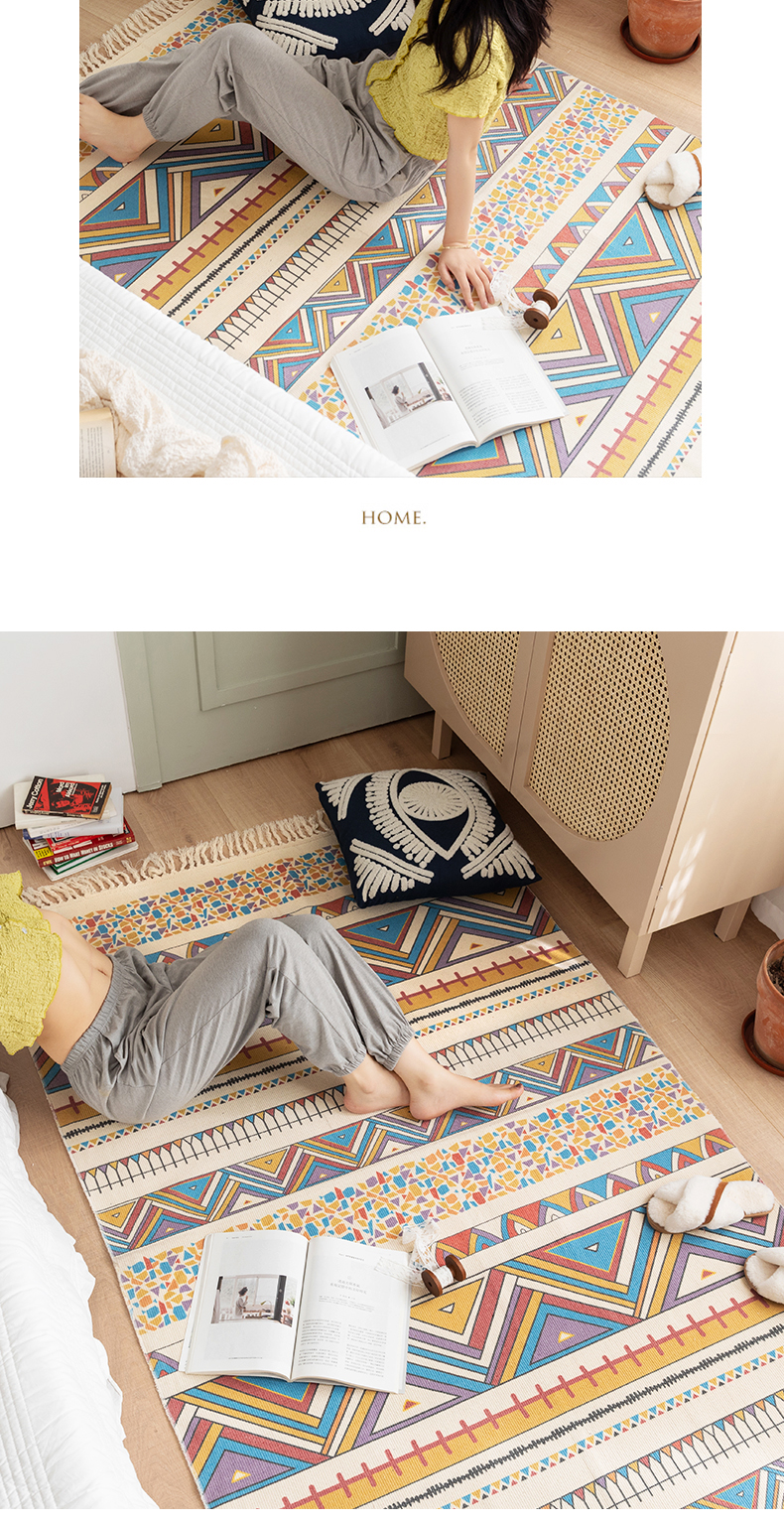 Y-Z Simple Linen Tassel Woven Cotton Mat Nordic Boho Style Turkish Living Room Home Floor Carpets and Rugs