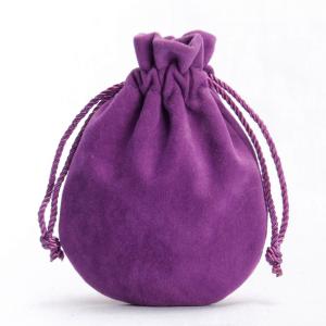 China Purple Round Bottom Drawstring Bag , 5*7cm Velour Travel Jewelry Pouch Drawstring factory