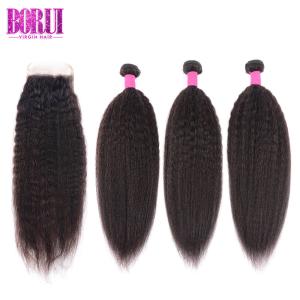 China 4*4 Closure Brazilian Virgin Human Hair Yaki Kinky Straight Human Hair Weft factory