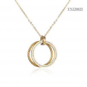 China Sumptuous Stainless Steel Fashion Necklaces Double Ring Rhinestone Pendant Necklace factory