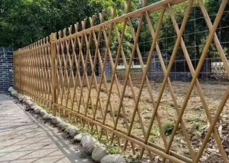 China Iron / Galvanized Artificial / Imitation Bamboo Fence In Yellow With Triangle Hole Shape factory
