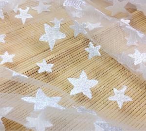 China Pentagram Qmilch embroidered Lace Fabric , star lace fabric,Cotton Lace, Polyester Lace Fabric factory