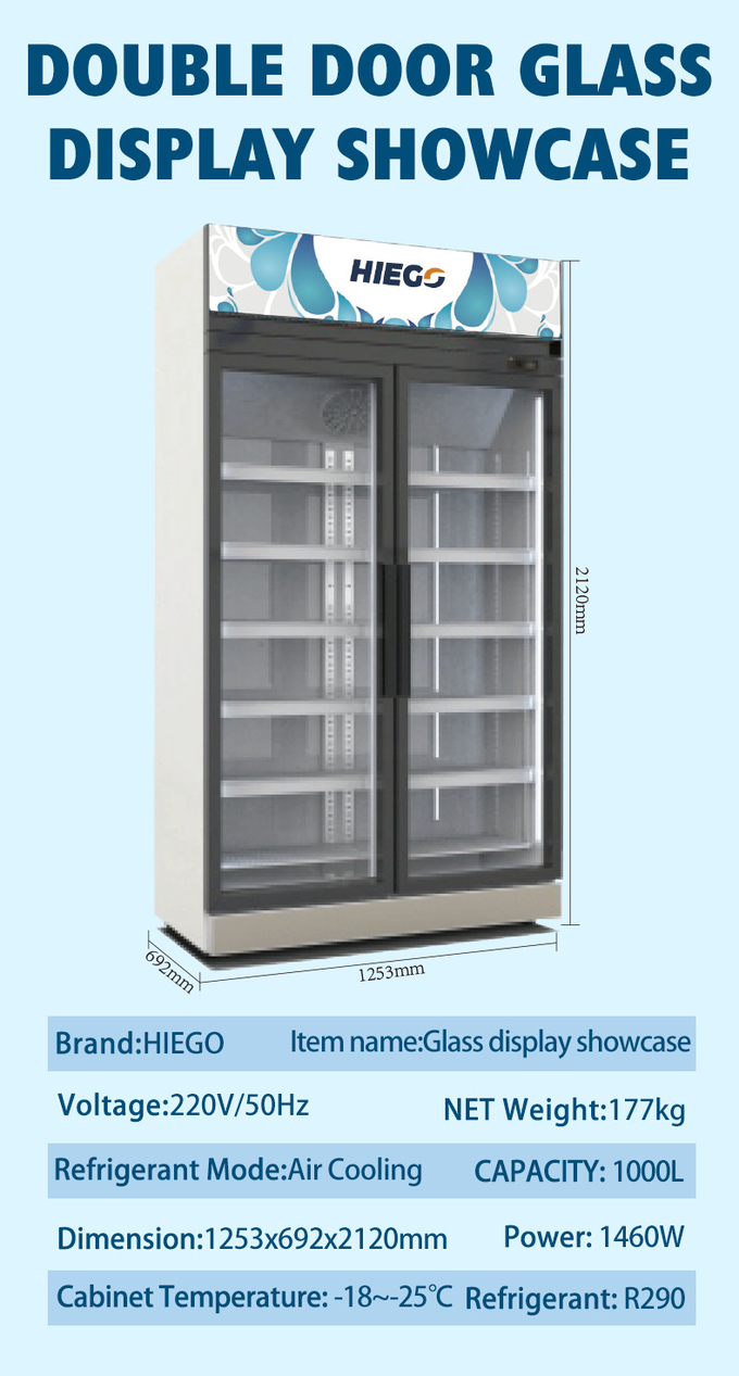 Commercial Cold Drink Freezer Pepsi Beer Cool Glass Door Refrigerator 1000L