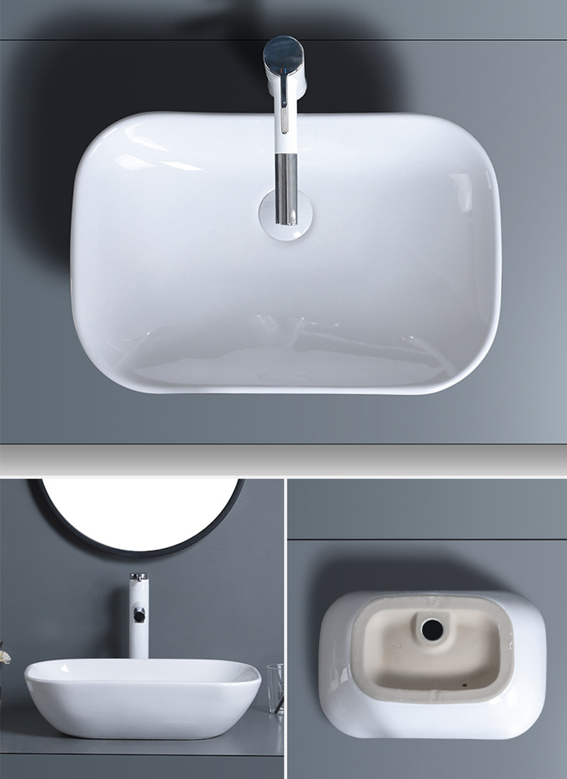 Rectangular Counter Top Bathroom Sink Impact-Resistant Materials Wash Basin