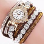 Ladies Fashion Long Strap PU Leather Belt Diamonds Wrist Band Watch