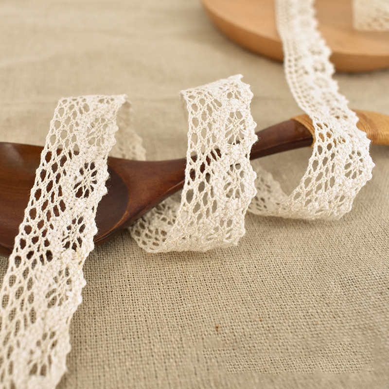 Eco-friendly lace fabric for garment accessories eyelet embroidery beige lace trim