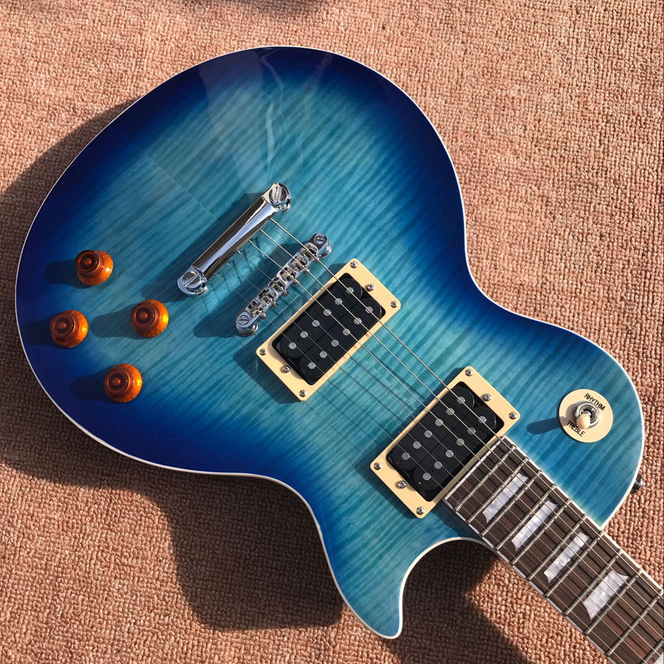 Custom LP tiger flame standard blue electric guitar mahogany body neck