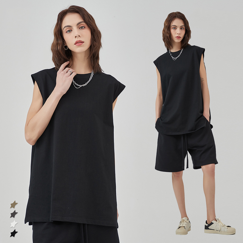 Sporty Basketball Sleeveless Slit Tank Top Custom 100% Cotton Black Mens Gym Customized