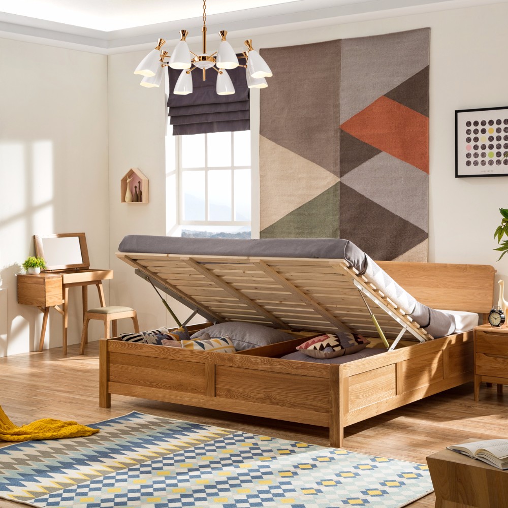 Oak Drawer Wooden Box Bed