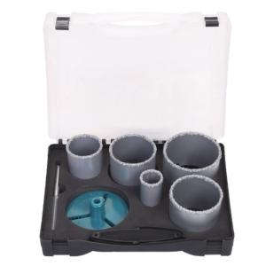 China 7PC Tungsten Carbide Gritted Hole Saw Kit 92HRC Hardness Sand Blast Surface Treatment factory
