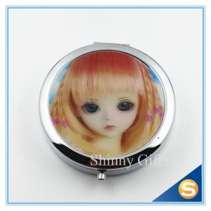 China 7.0cm Decorative round metal pill box metal round mini pill box 3 day pill box with Mirror factory