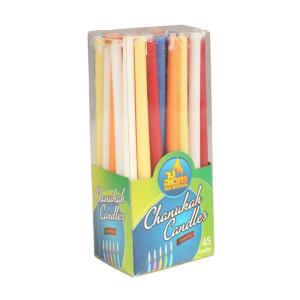 China 45pk 100% paraffin wax unscented long chanukah candles multi color packed into gift box factory