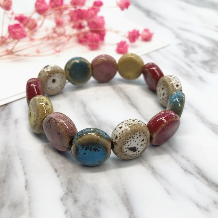 Ethnic Style Heart Sale High Temperature Flower Glaze Colored Ceramic Glaze Ceramic Bracelet Retro Multi-Style Painted Bracelet