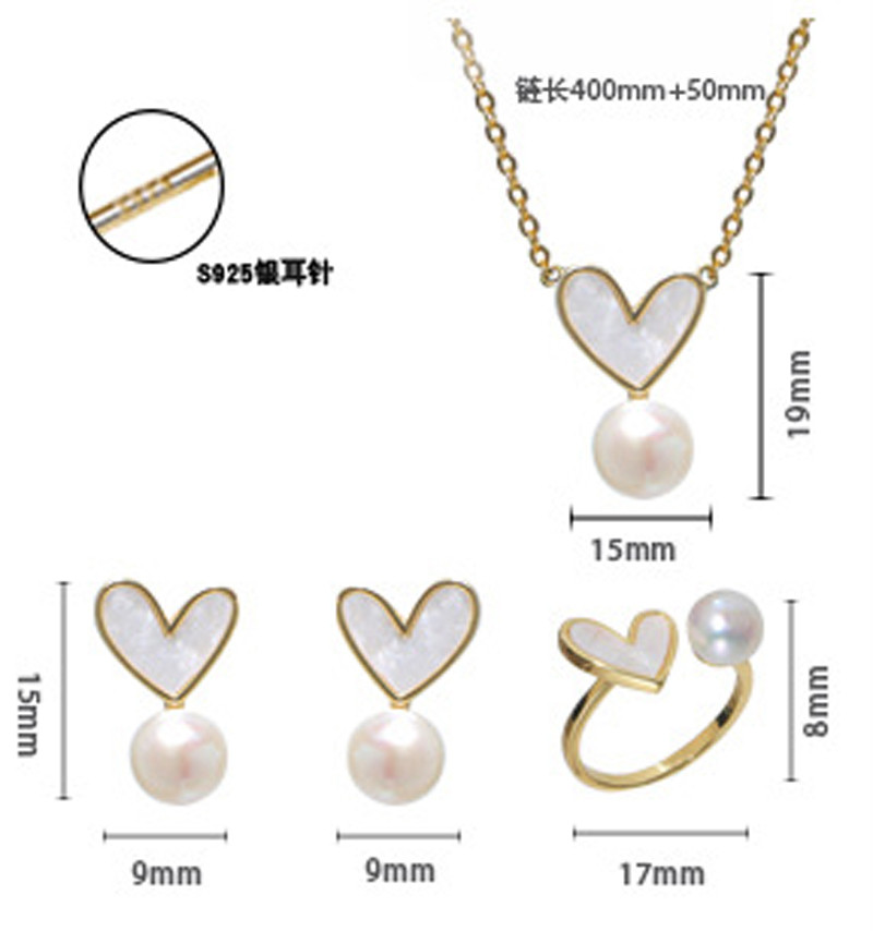 Natural Pearl Shell Chokers Necklace Heart Shape 925 Sterling Silver Necklace Shell Earring Ring Jewelry for Women Gift
