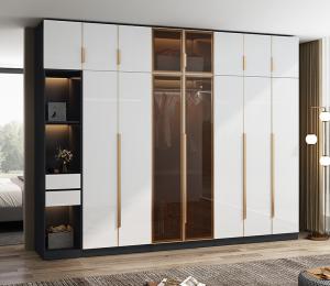 China White Glass Door Combine Bedroom Wardrobe Closet With Soft Closing Sliding factory