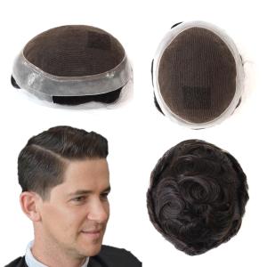 China Mens Toupee Human Hair Replacement System French Lace Poly Skin Hairpieces #1B Australia factory
