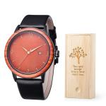 Water Resistant Case PVD Plated Black Stainless Steel Wooden Quartz Watch