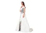 Elegant White Ladies Off Shoulder V Neck Wedding Dress Fully Lined Custom Size