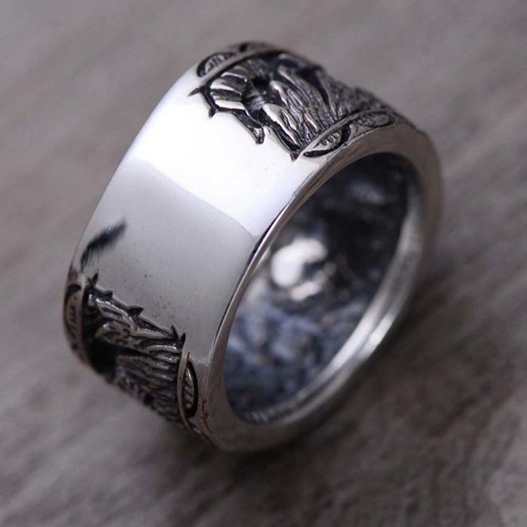 Mens 925 Sterling Silver Band Ring Antique Engraving Silver Ring (054020)